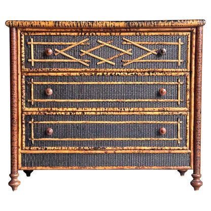 Frisman Vintage Vintage British Colonial Style Burnt Bamboo and Cane Dresser