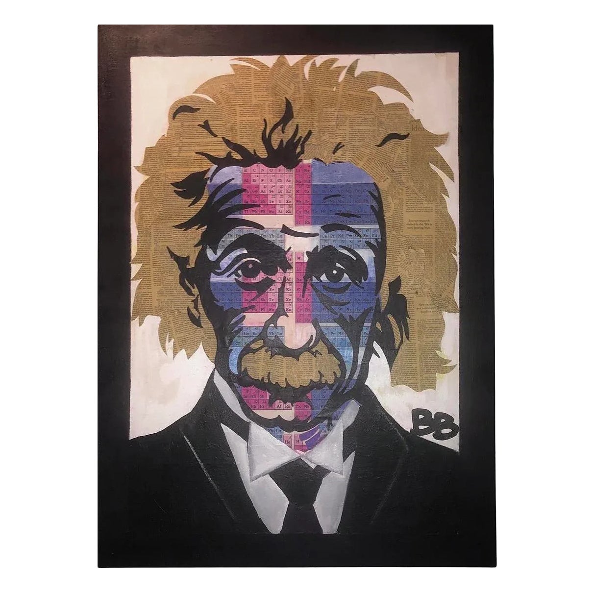 Frisman Vintage 80s Original Pop Art Albert Einstein Periodic Table Face Mixed Media Art Collage
