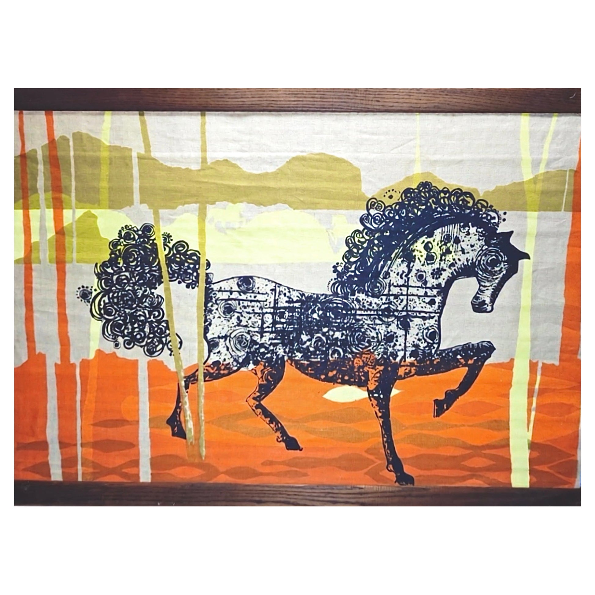 Frisman Vintage Rare Tom Tru Robert Bushong Mid Century Modern Linen Wall Art Etruscan Horse