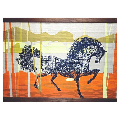 Frisman Vintage Rare Tom Tru Robert Bushong Mid Century Modern Linen Wall Art Etruscan Horse