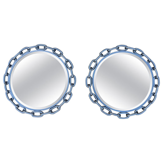 Frisman Vintage A Pair Of Chainlink Steel Industrial Style Mirrors Heavy