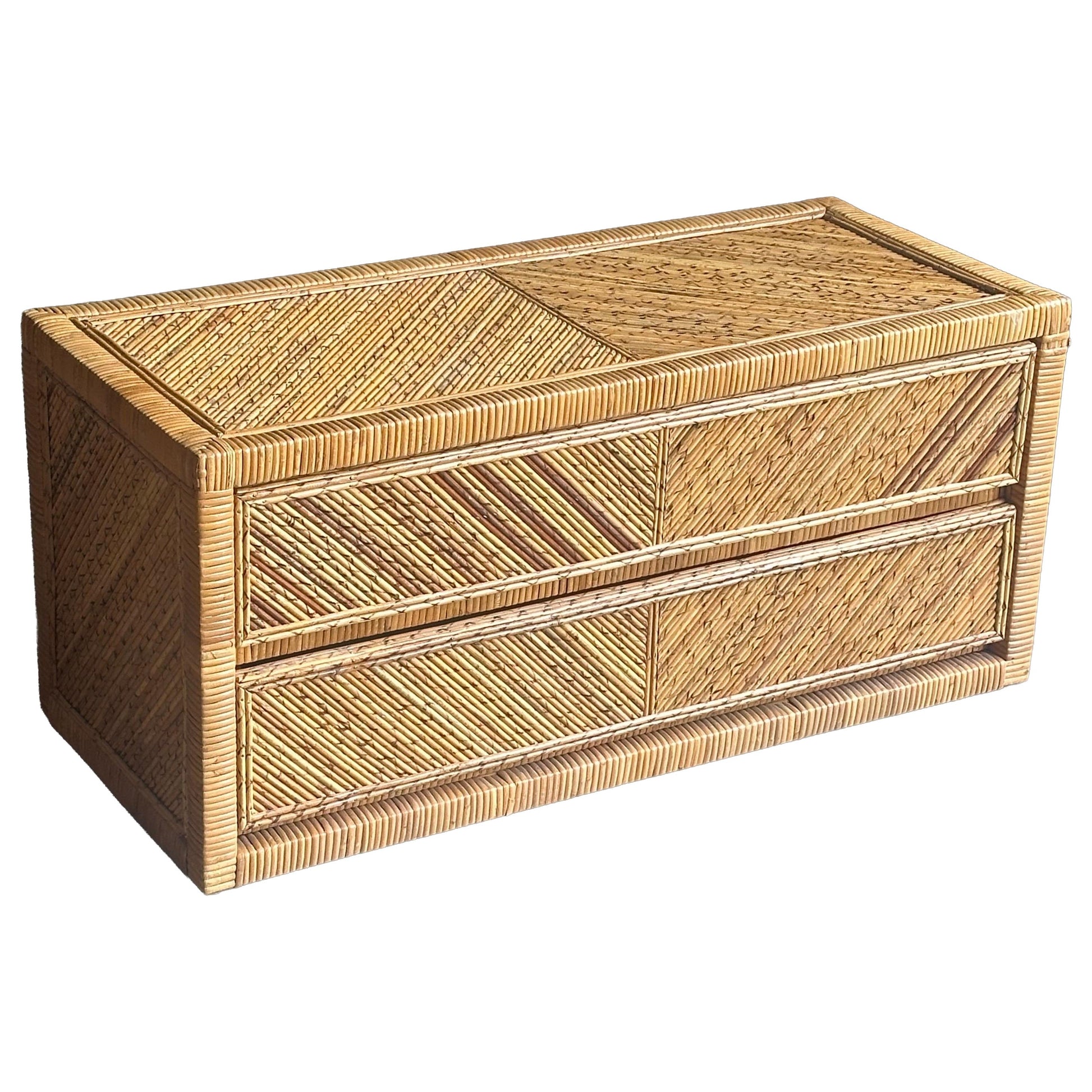 Frisman Vintage Pencil Reed Split Bamboo and Wrapped Cane Low Chest