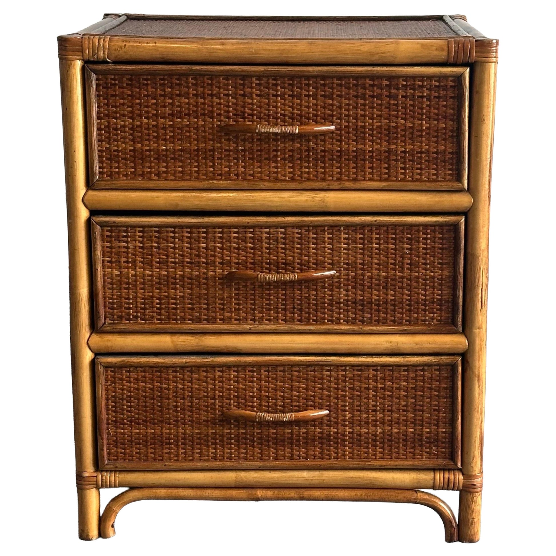 Frisman Vintage Bamboo and Cane British Colonial Style Small Chest