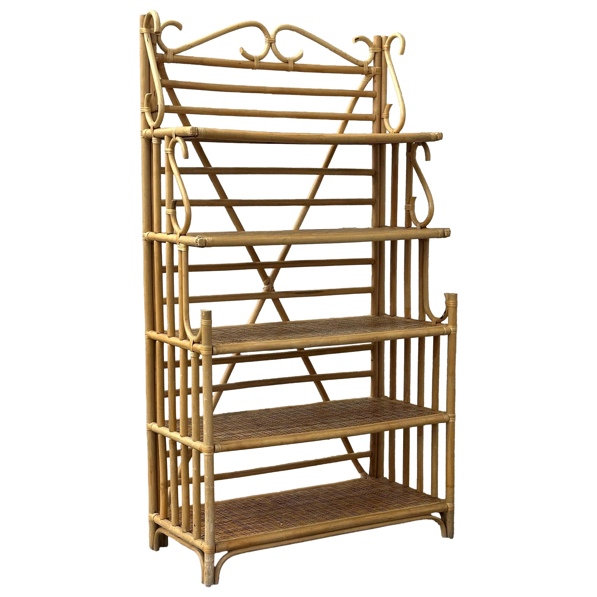 Frisman Vintage 1970s Bamboo, Rattan, and Cane Étagère/ Freestanding Shelf