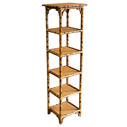 Frisman Vintage 1980s British Colonial Faux Bamboo and Cane Tall Shelf