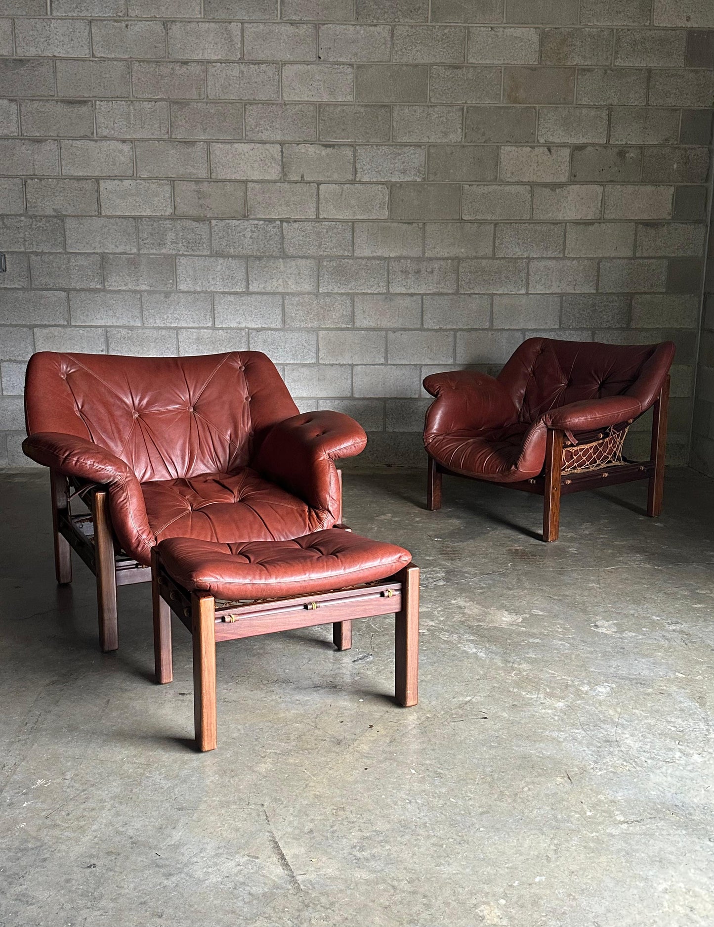 Frisman Vintage Jean Gillon Tijuca Chairs and Ottoman, a Set of 3