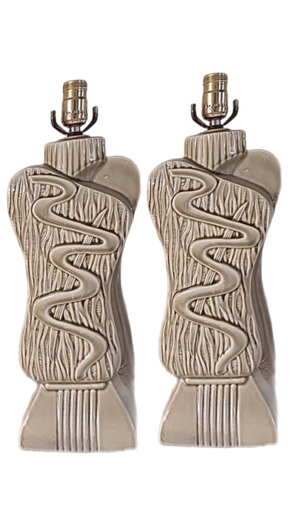 Frisman Vintage 40s Pair Phil-Mar Style Art Deco Mid Century Modern Abstract Ceramic Table Lamps