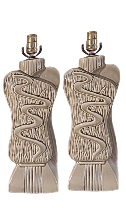 Frisman Vintage 40s Pair Phil-Mar Style Art Deco Mid Century Modern Abstract Ceramic Table Lamps