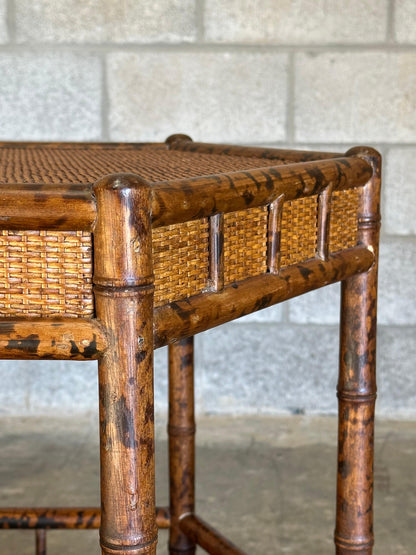 British Colonial Style Tiered Hexagon Table in Faux Bamboo and Cane