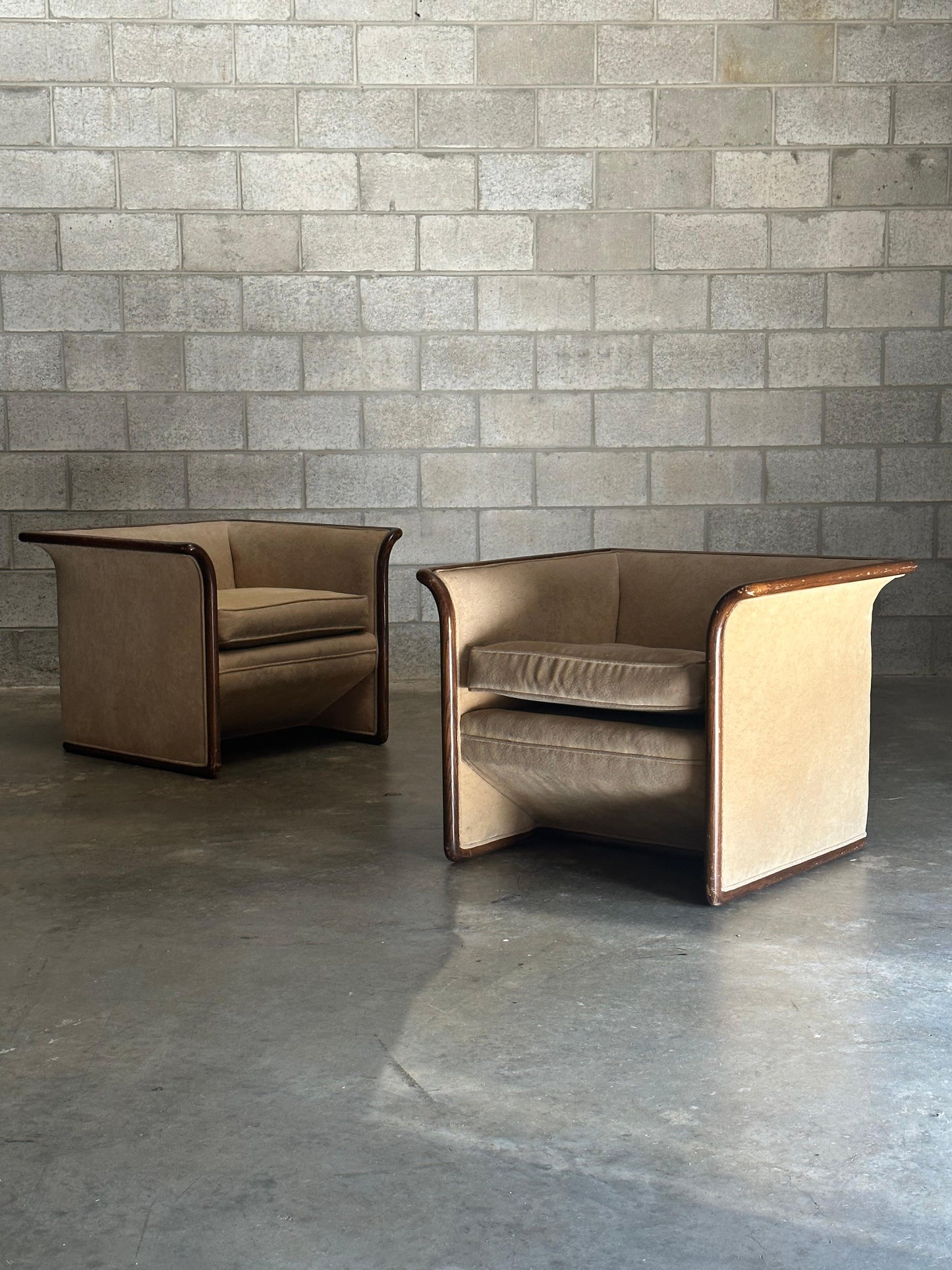 Ward Bennett for Brickel Associates Postmodern Pair of Club Chairs