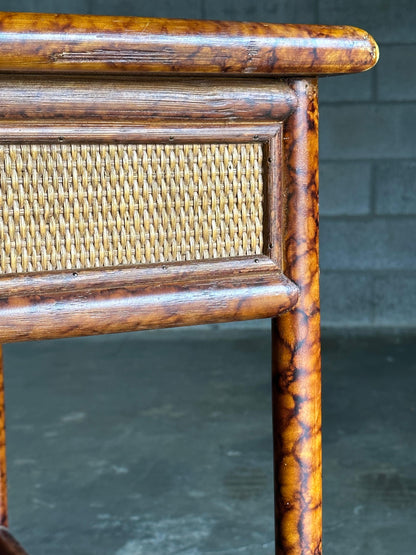 British Colonial Style Small Desk or Console Table, Faux Bamboo and Cane