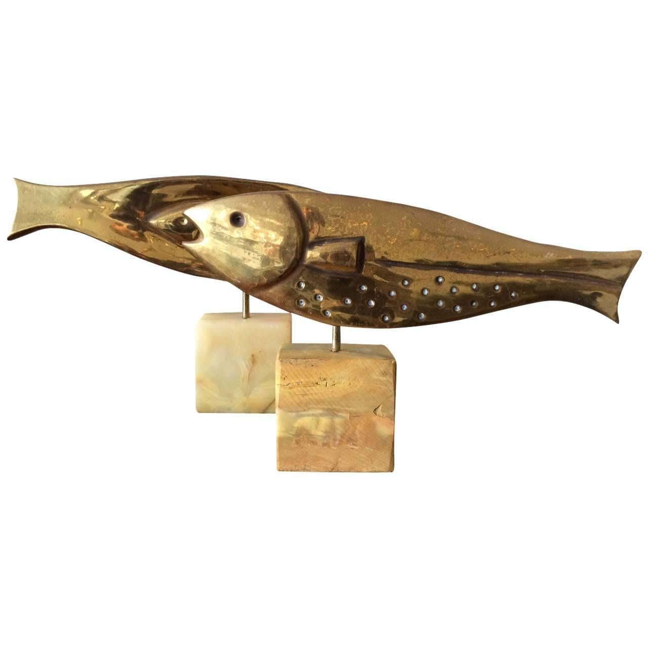 Frisman Vintage Pair of Large Brass Fish Sculptures by Curtis Jere