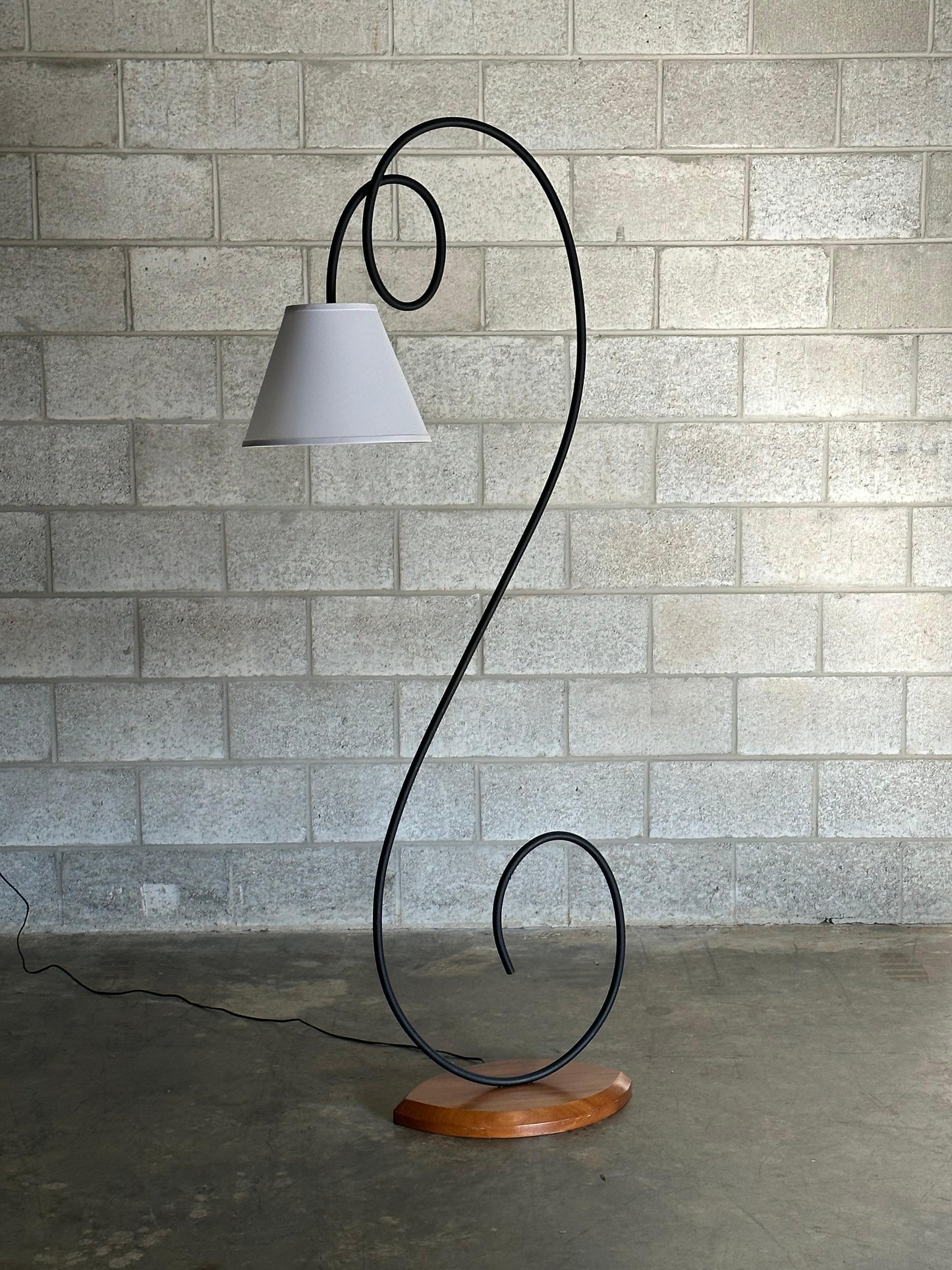 Frisman Vintage American Postmodern Designer Floor Lamp, Bent Iron, Wood