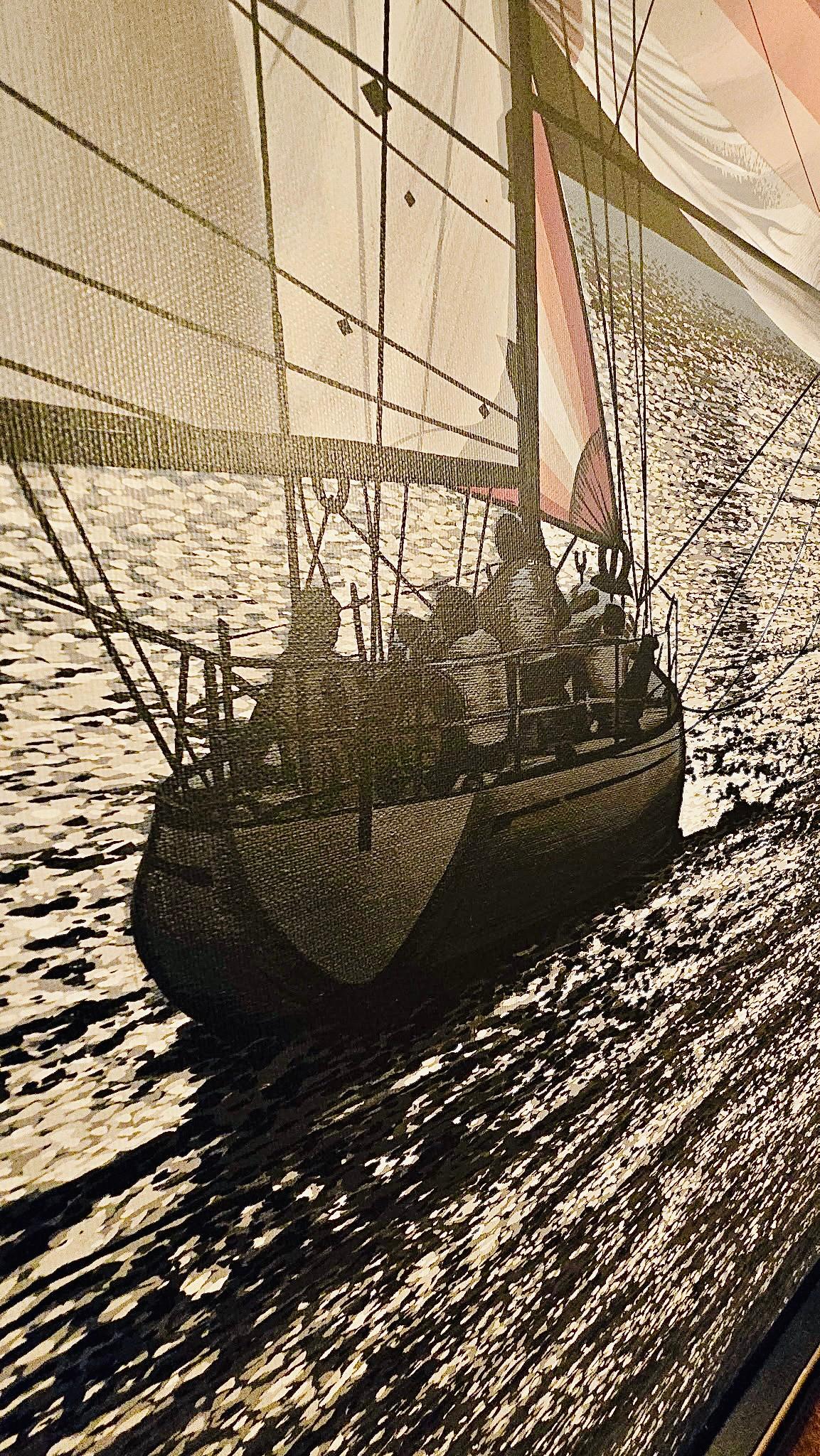 Frisman Vintage SALE 70s Monumental Rare Letterman Sailboat SFO Framed Realism Nautical Painting