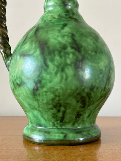 Frisman Vintage Erik Mornils Handled Pitcher Vase for Nittsjö Keramik, Sweden, Malachite Glaze