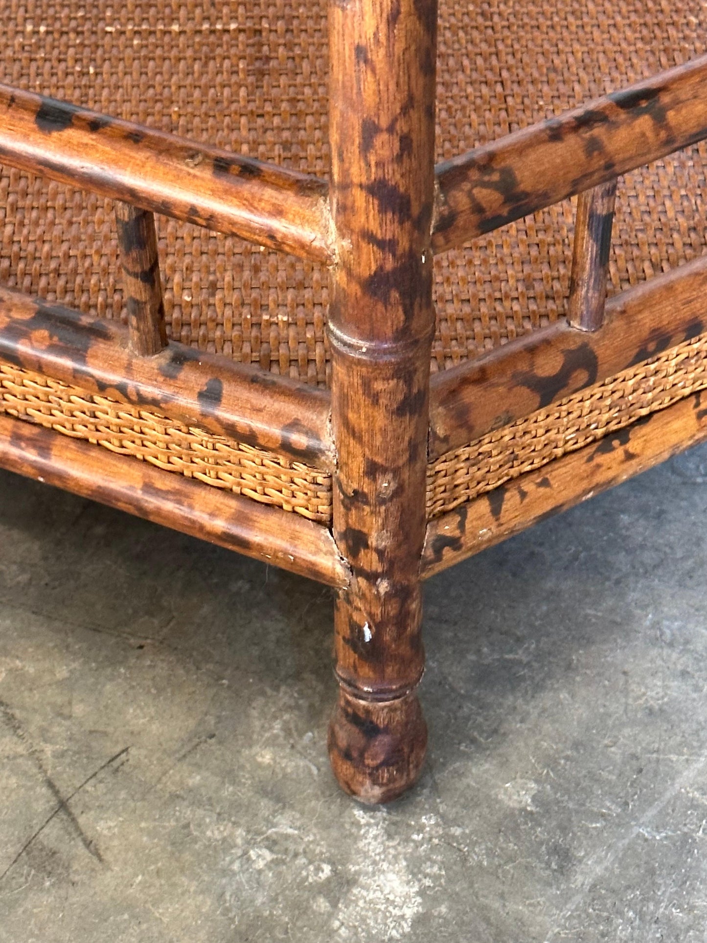 British Colonial Style Tiered Hexagon Table in Faux Bamboo and Cane