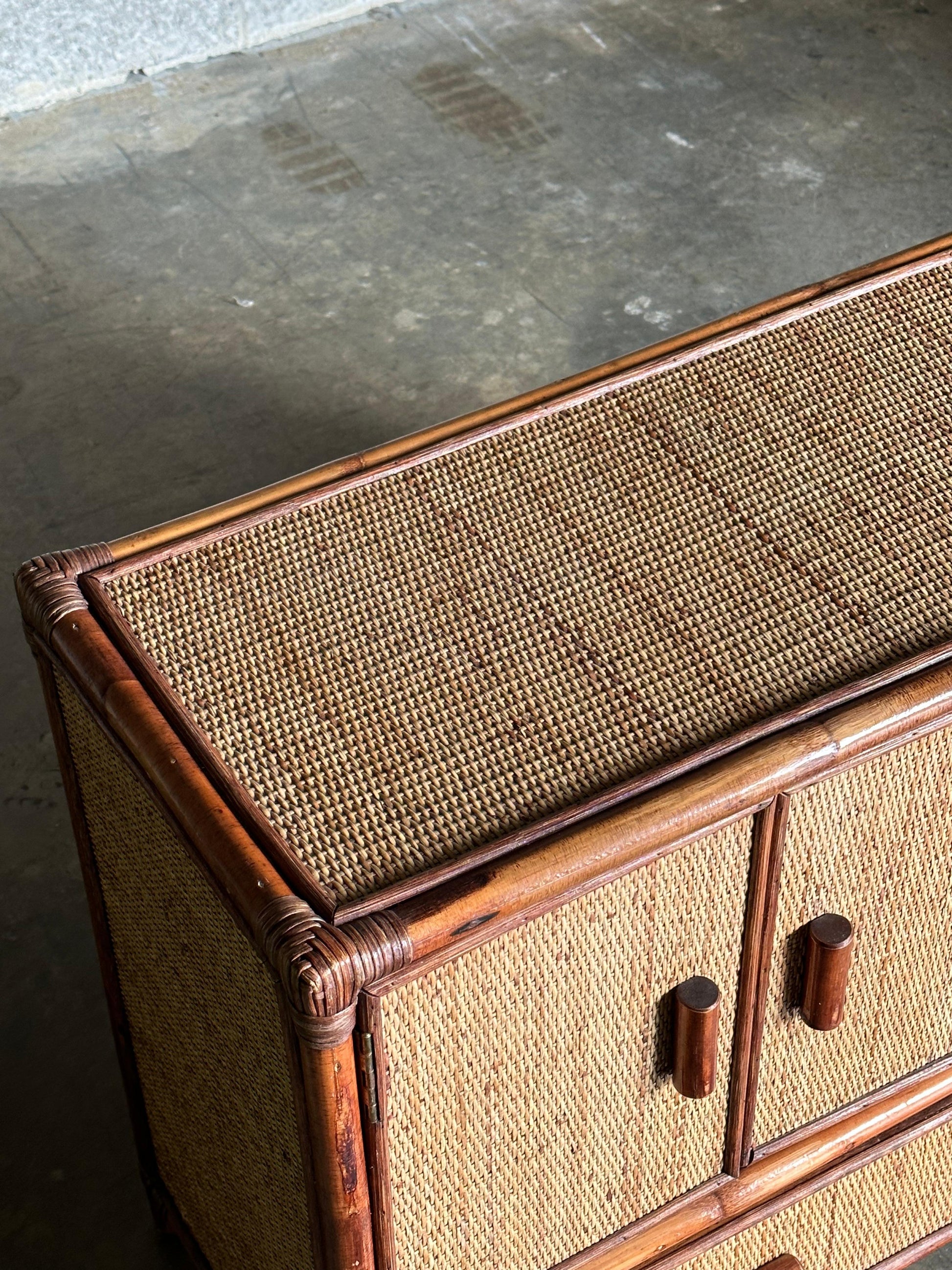 Frisman Vintage 1980s Faux Bamboo and Cane Sideboard