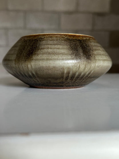 frisman vintage Carl Harry Stålhane for Rörstrand Atelje Earthtone Ceramic Bowl/ Low Vase, 1950s