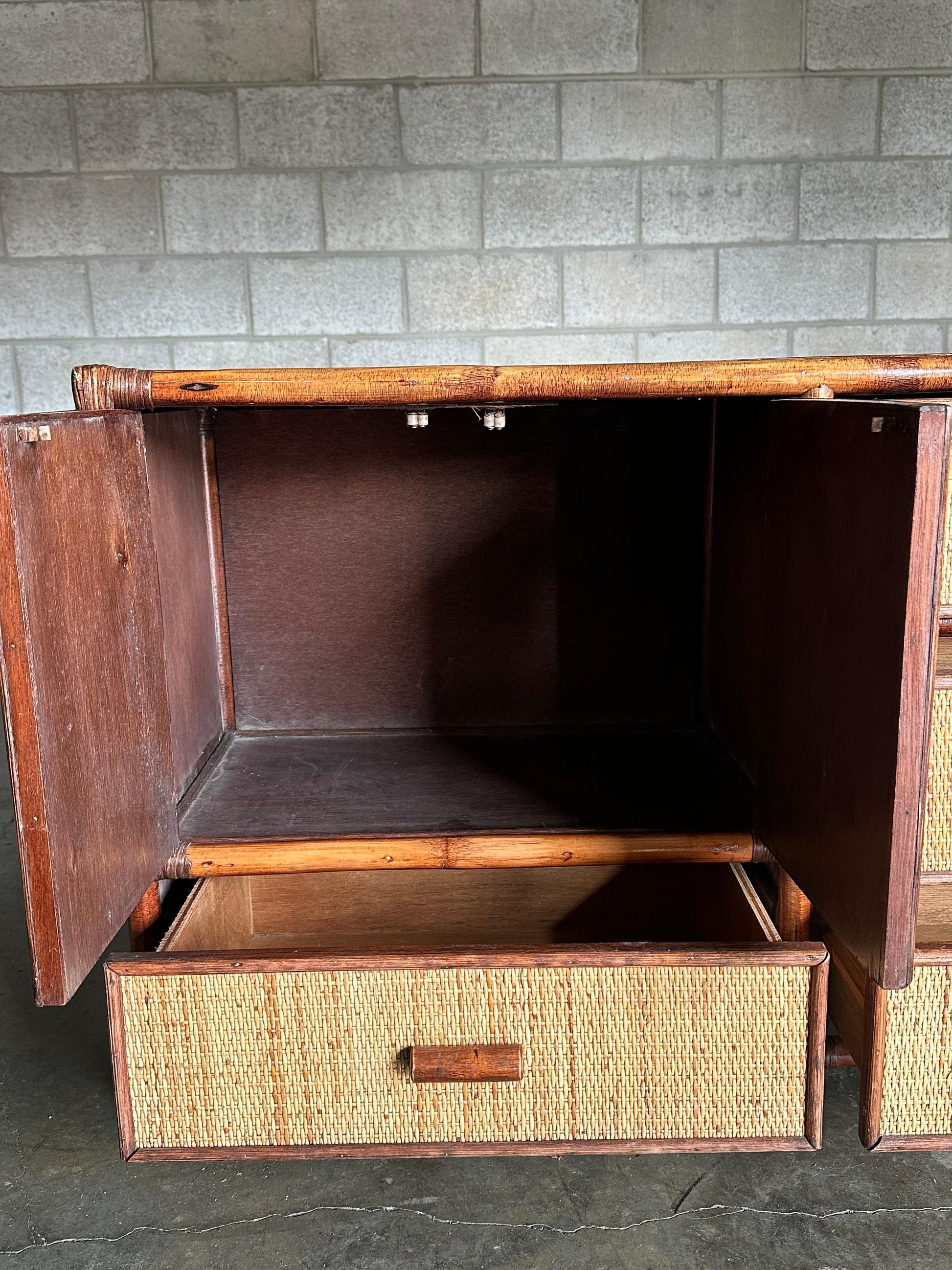 Frisman Vintage 1980s Faux Bamboo and Cane Sideboard