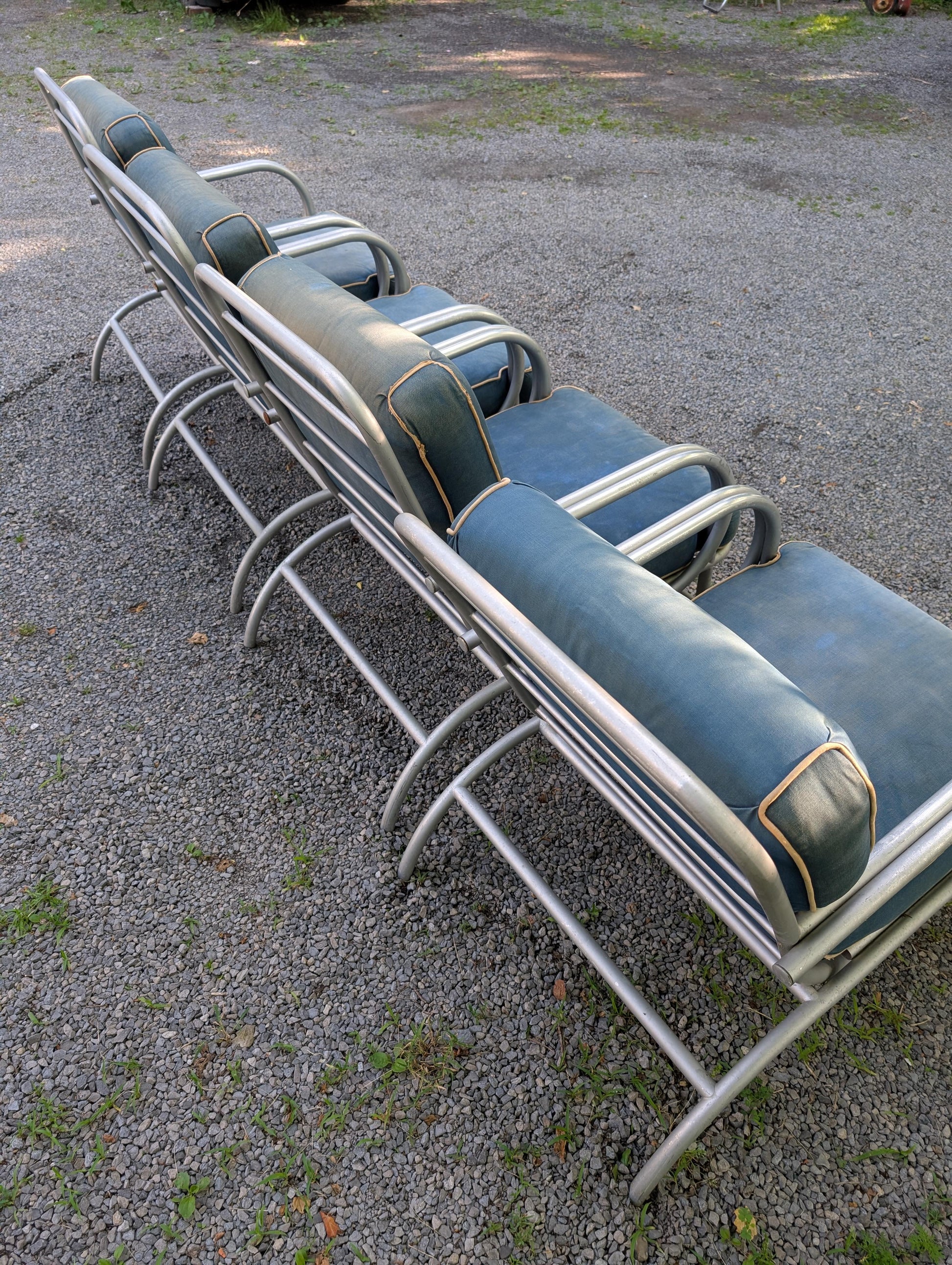 Frisman Vintage A Set Of Four Modernist Armchairs ca' 1950's Aluminum For Patio/Garden