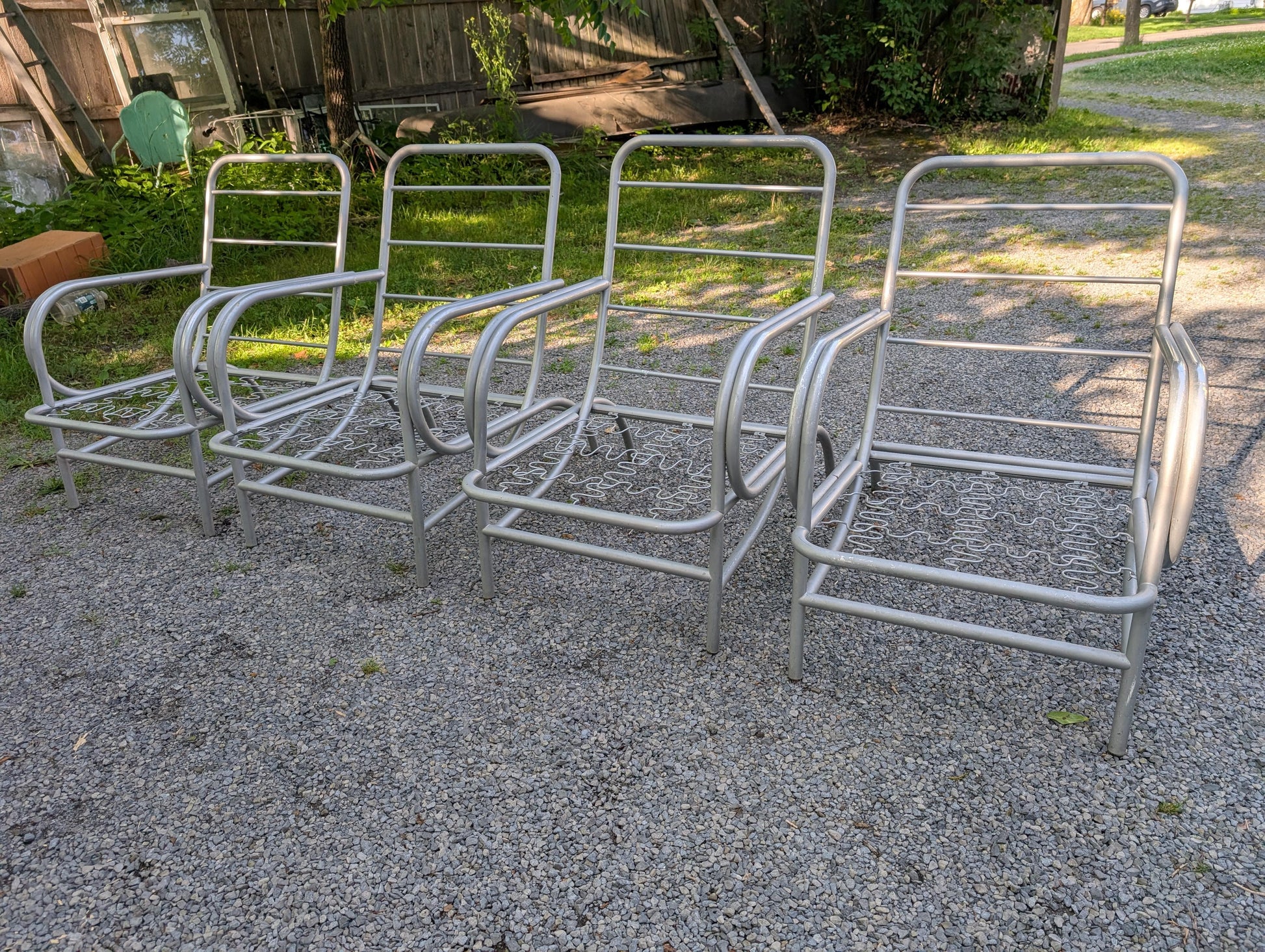 Frisman Vintage A Set Of Four Modernist Armchairs ca' 1950's Aluminum For Patio/Garden