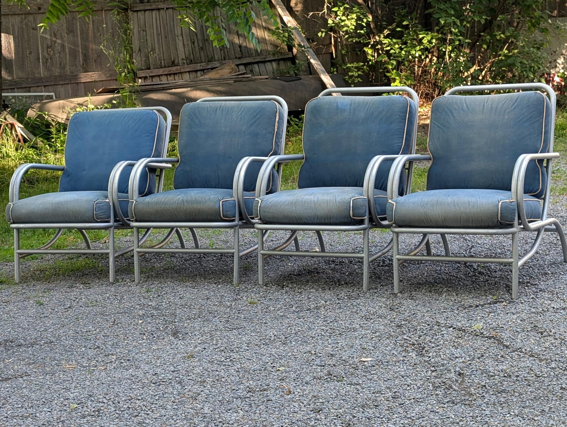 Frisman Vintage A Set Of Four Modernist Armchairs ca' 1950's Aluminum For Patio/Garden