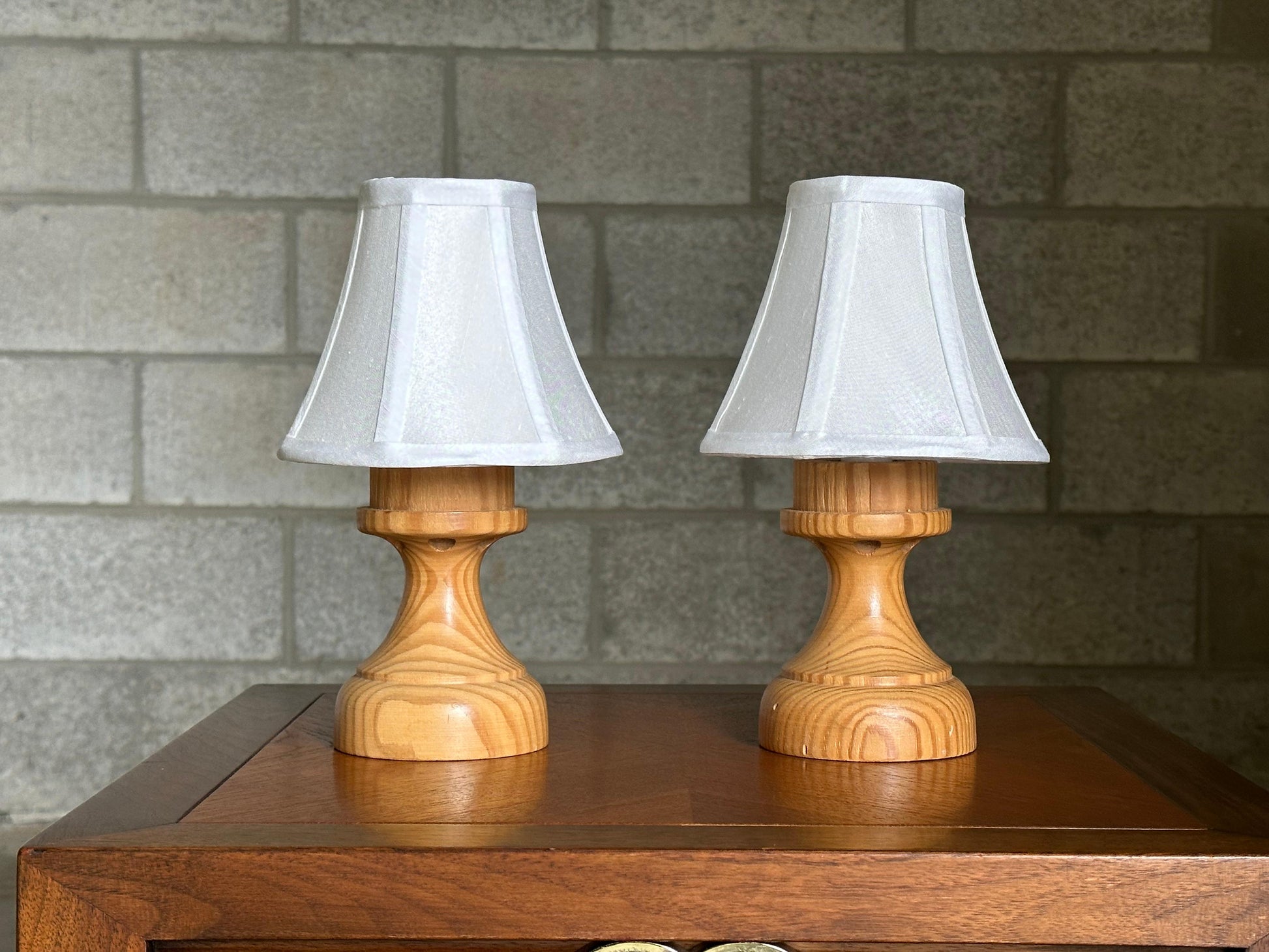 Frisman Vintage Small Turned Pine Lamps, Sweden, 1970s