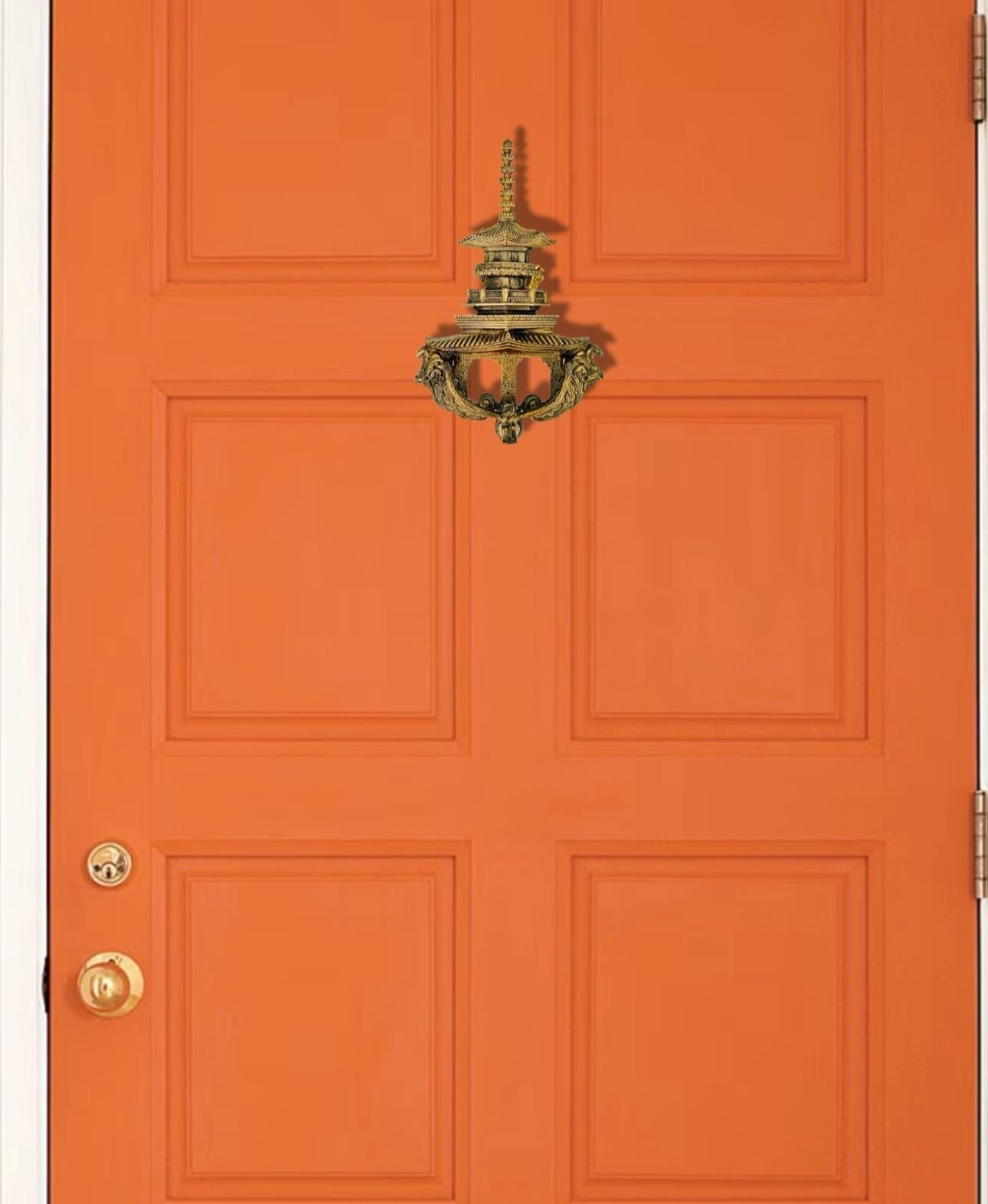 Frisman Vintage XXL 14.5” Vintage Asian Chinoiserie Solid Brass Pagoda Monkey Door Knocker