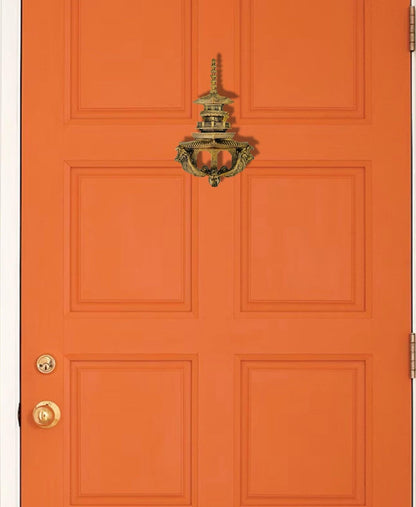 Frisman Vintage XXL 14.5” Vintage Asian Chinoiserie Solid Brass Pagoda Monkey Door Knocker