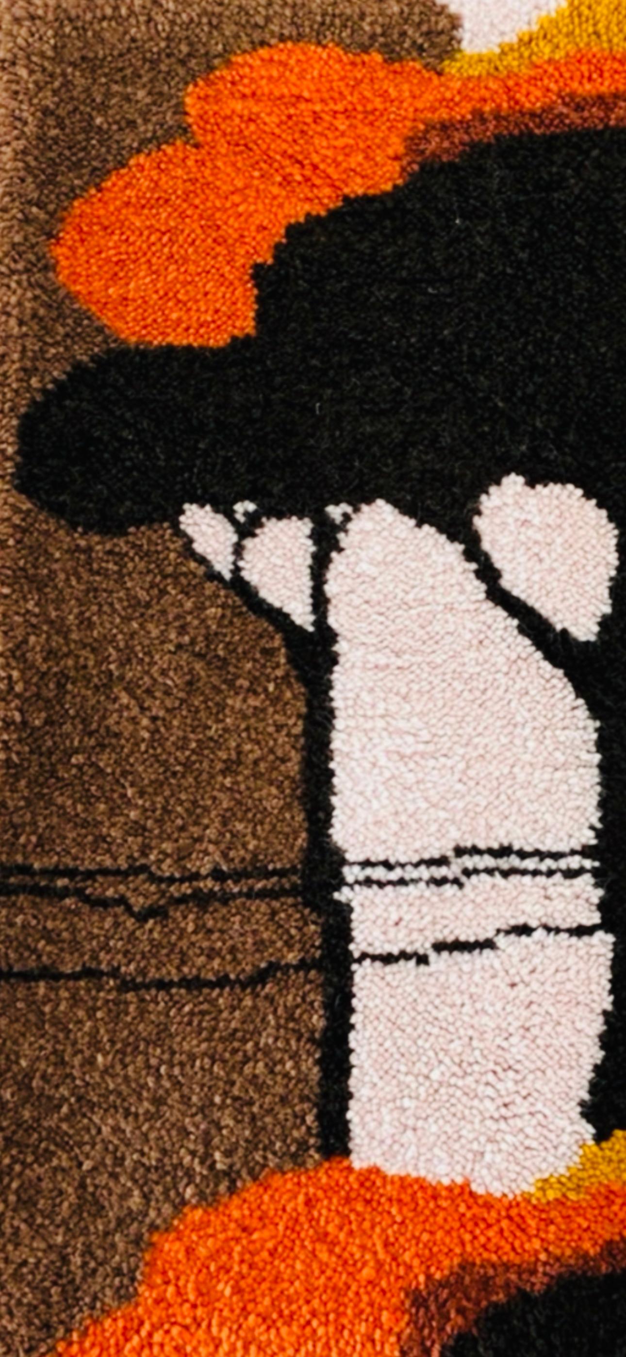 Frisman Vintage 70s Scandinavian Marimekko Abstract Landscape Rya like Rug Wall Art Hanging