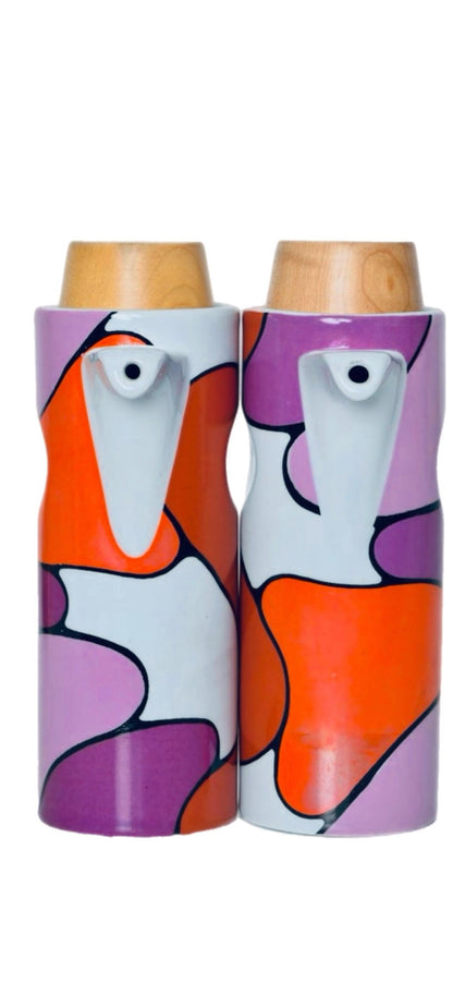 Frisman Vintage 60s Franco Pozzi Mid Century Ceramic Salt Pepper Oil and Vinegar Cruet Set Italy