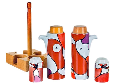 Frisman Vintage 60s Franco Pozzi Mid Century Ceramic Salt Pepper Oil and Vinegar Cruet Set Italy