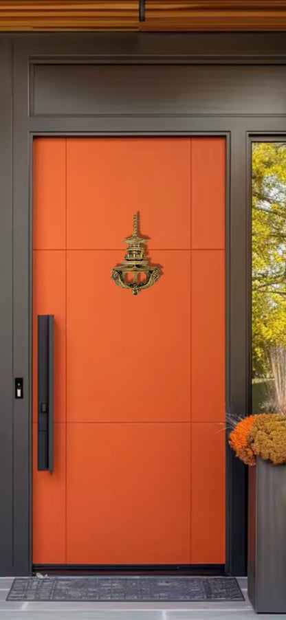 Frisman Vintage XXL 14.5” Vintage Asian Chinoiserie Solid Brass Pagoda Monkey Door Knocker