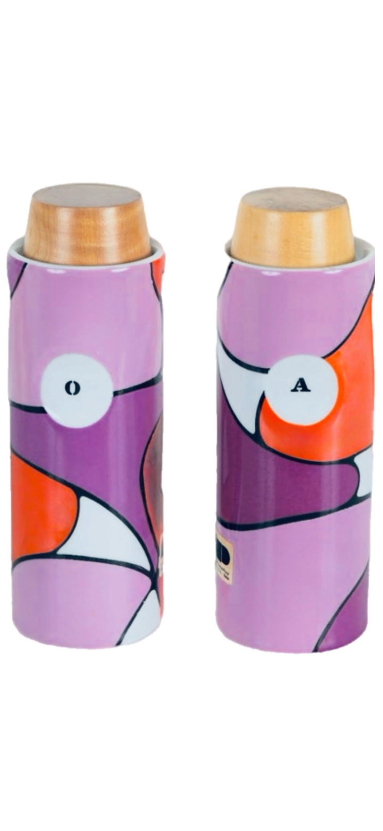 Frisman Vintage 60s Franco Pozzi Mid Century Ceramic Salt Pepper Oil and Vinegar Cruet Set Italy