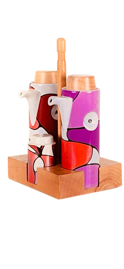 Frisman Vintage 60s Franco Pozzi Mid Century Ceramic Salt Pepper Oil and Vinegar Cruet Set Italy