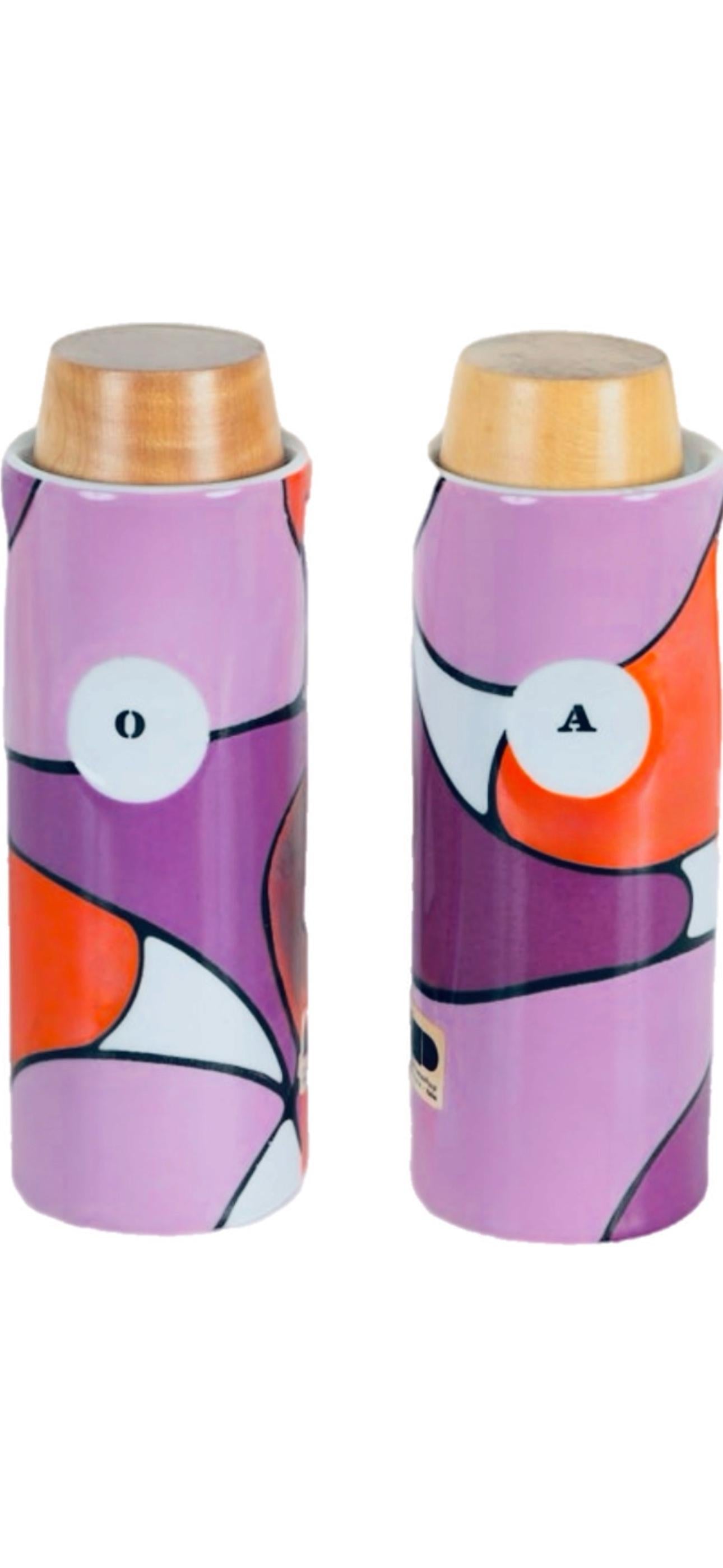 Frisman Vintage 60s Franco Pozzi Mid Century Ceramic Salt Pepper Oil and Vinegar Cruet Set Italy