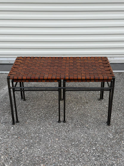 Frisman Vintage A Set Of Stools And Bench Wrought Iron Leather ca' 1980's Patina