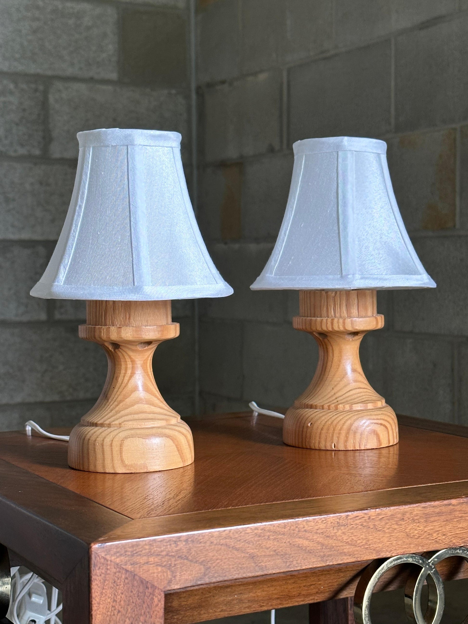 Frisman Vintage Small Turned Pine Lamps, Sweden, 1970s