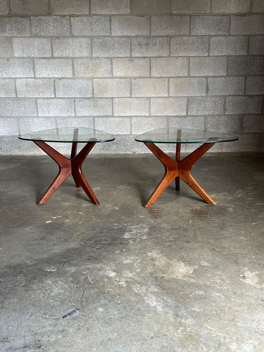 Adrian Pearsall “Jacks” End Tables, Walnut and Glass