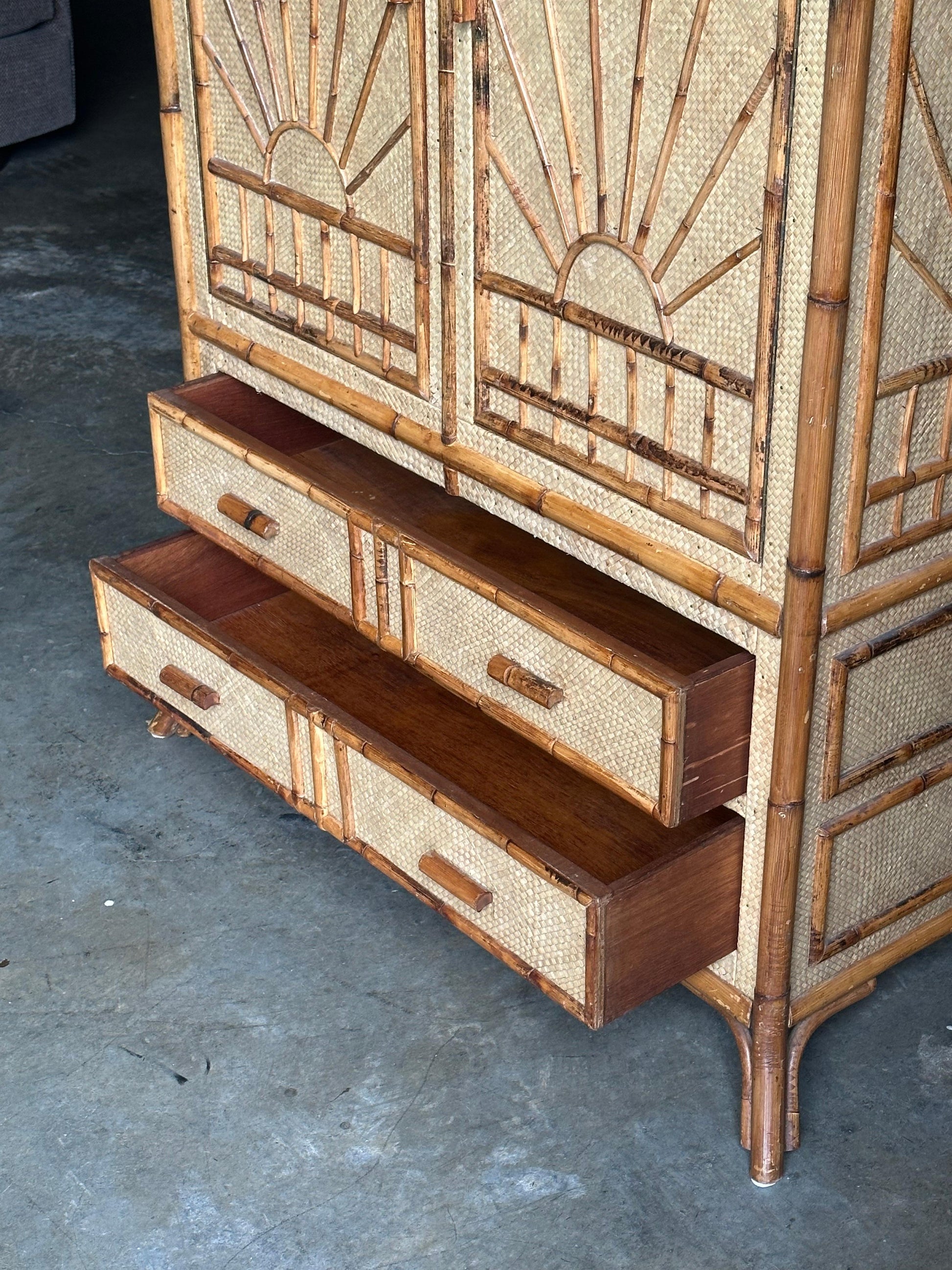 Frisman Vintage Vintage Bamboo and Grass Cloth Dresser / Armoire
