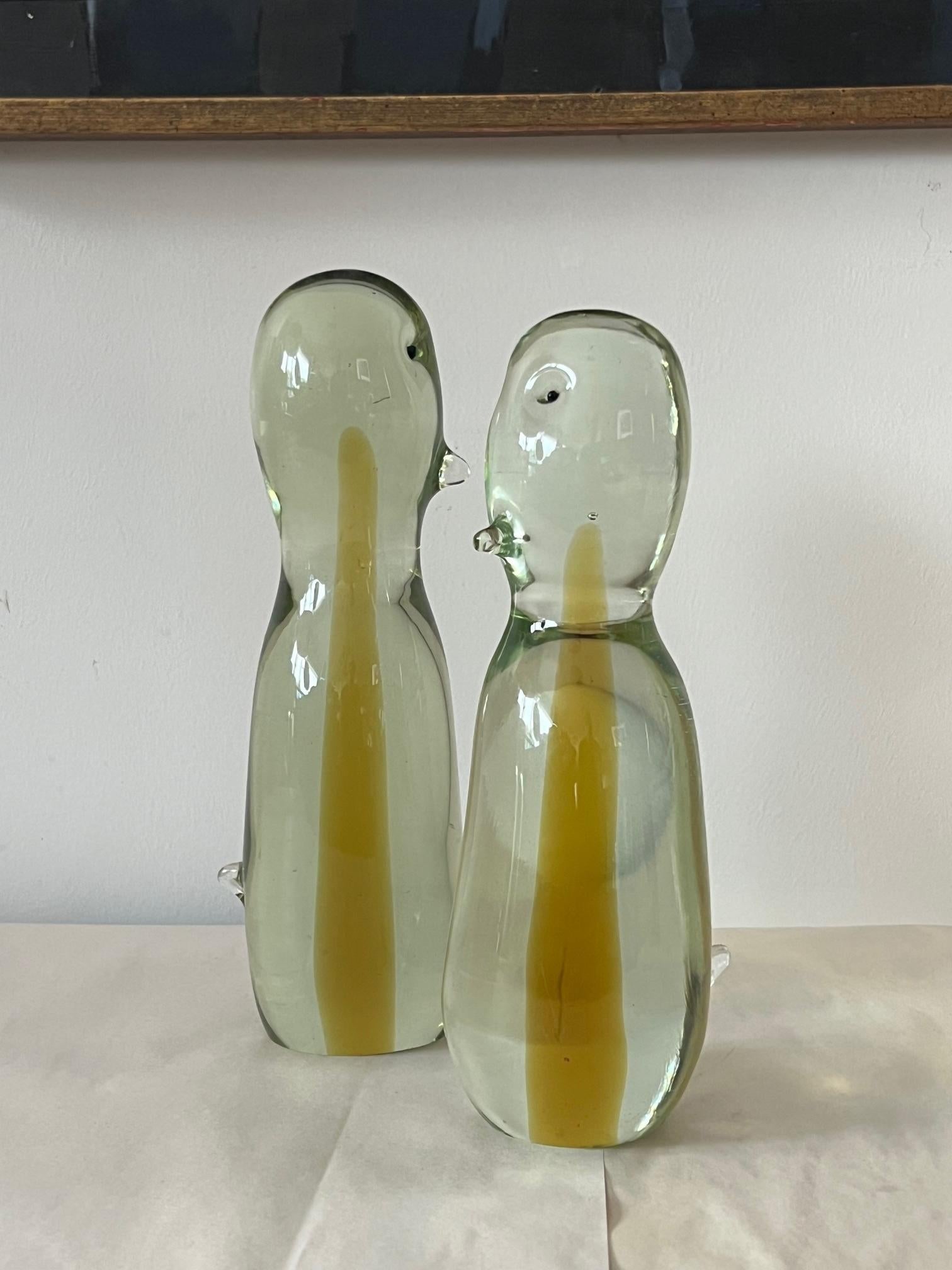 Frisman Vintage Two Antonio da Ros Cenedese Murano Glass Sculpture Penguins
