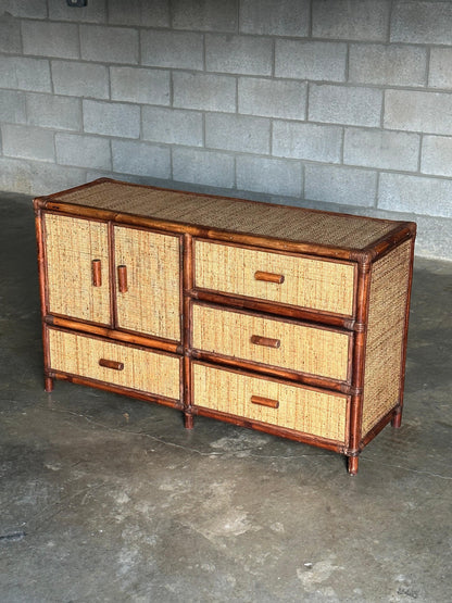 Frisman Vintage 1980s Faux Bamboo and Cane Sideboard