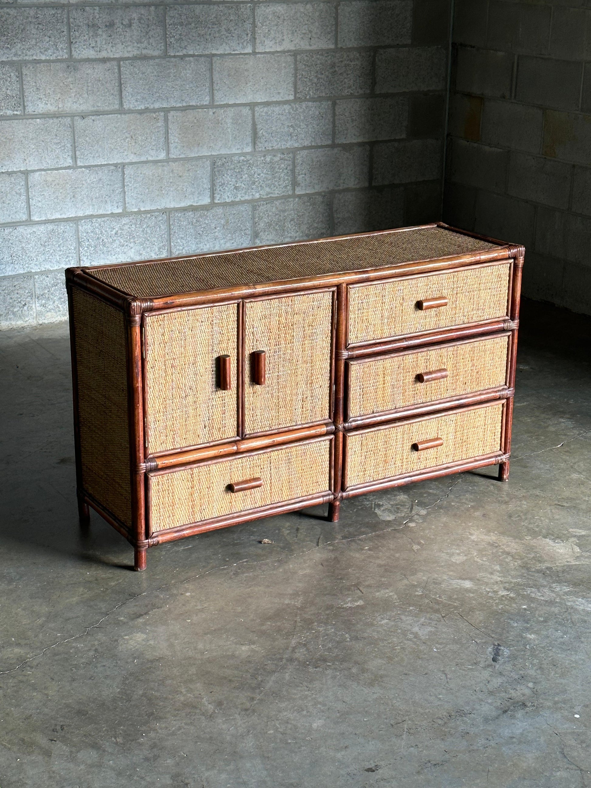 Frisman Vintage 1980s Faux Bamboo and Cane Sideboard