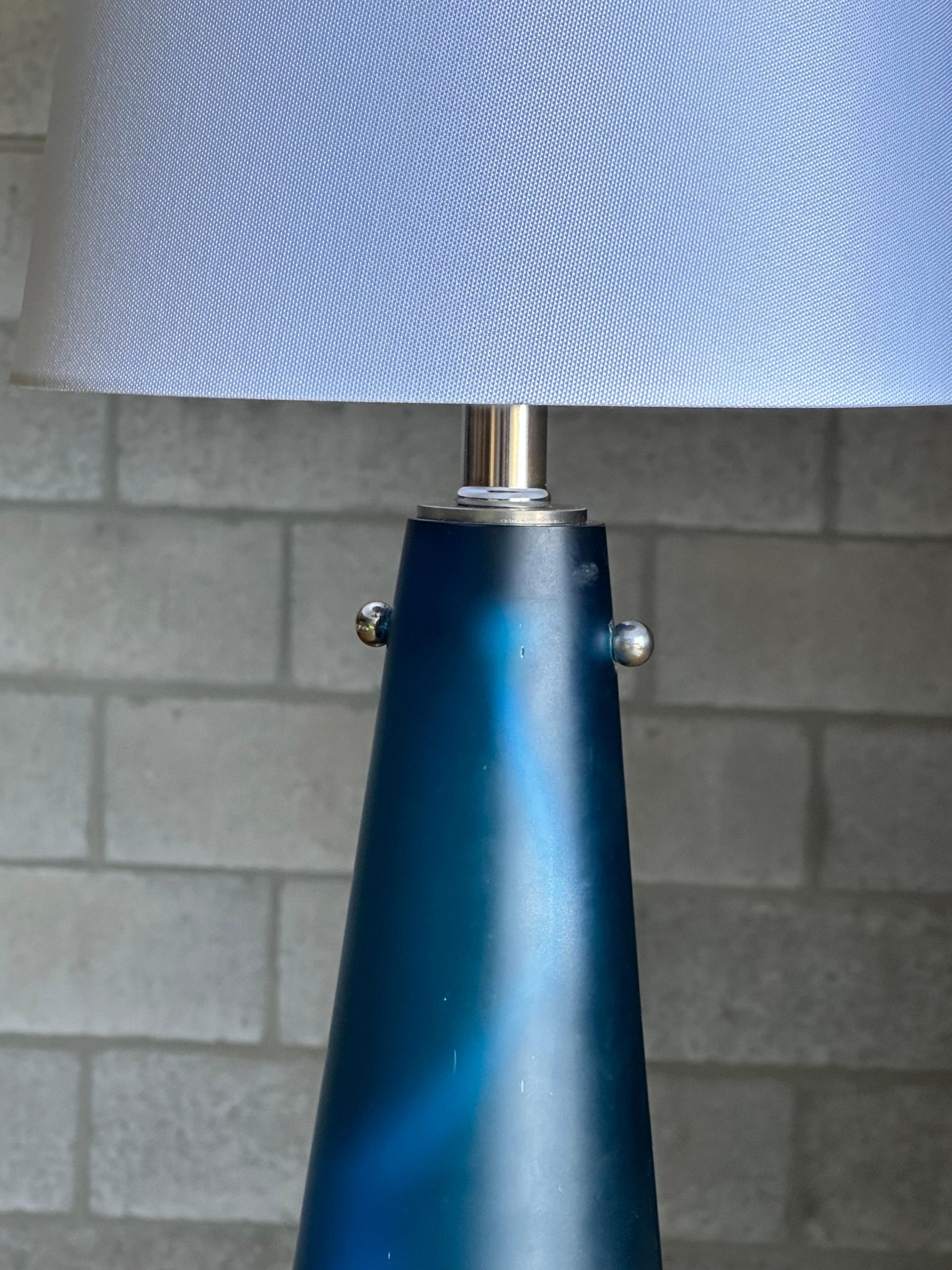Frisman Vintage Mid Century Modern European Blue Glass Conical Lamp