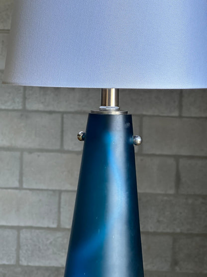 Frisman Vintage Mid Century Modern European Blue Glass Conical Lamp