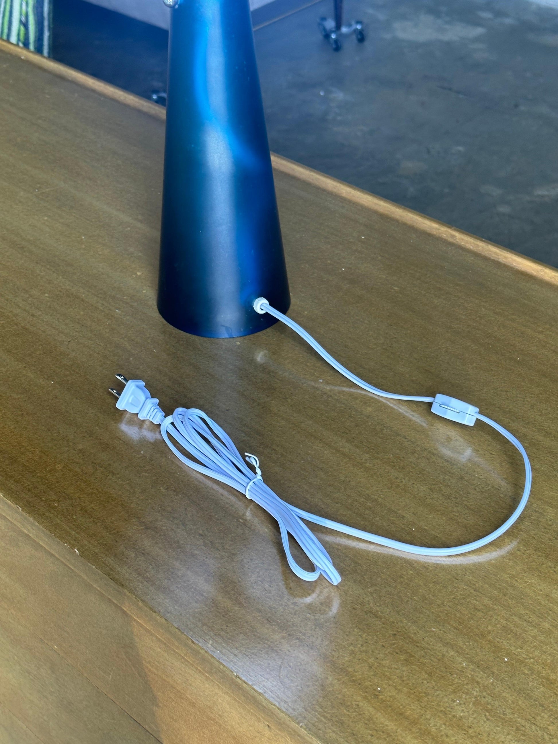 Frisman Vintage Mid Century Modern European Blue Glass Conical Lamp