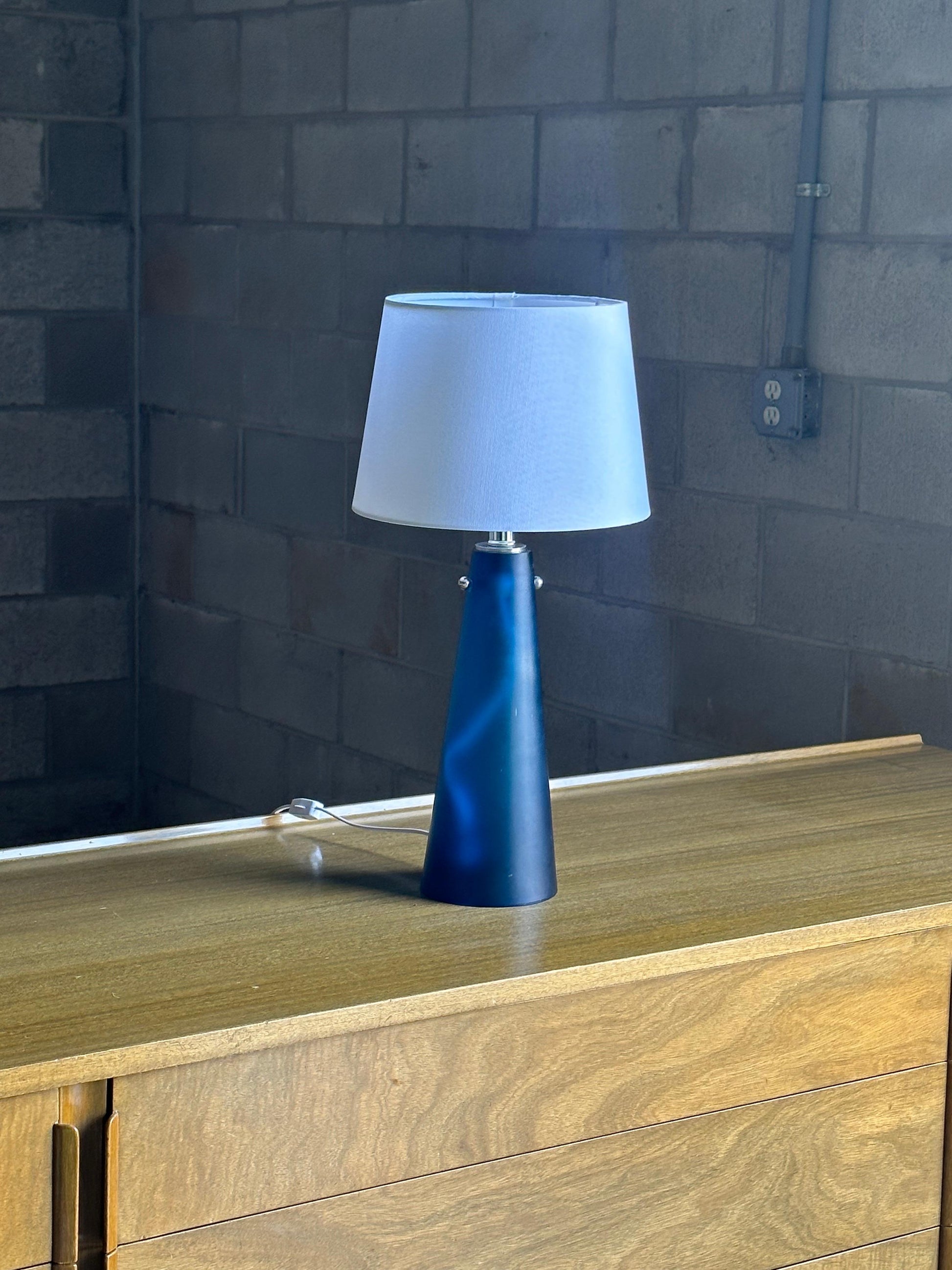 Frisman Vintage Mid Century Modern European Blue Glass Conical Lamp