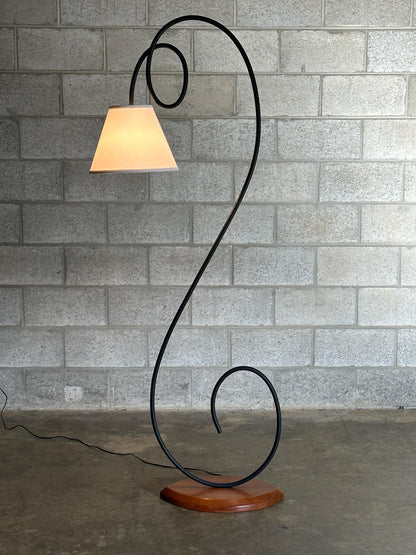 Frisman Vintage American Postmodern Designer Floor Lamp, Bent Iron, Wood