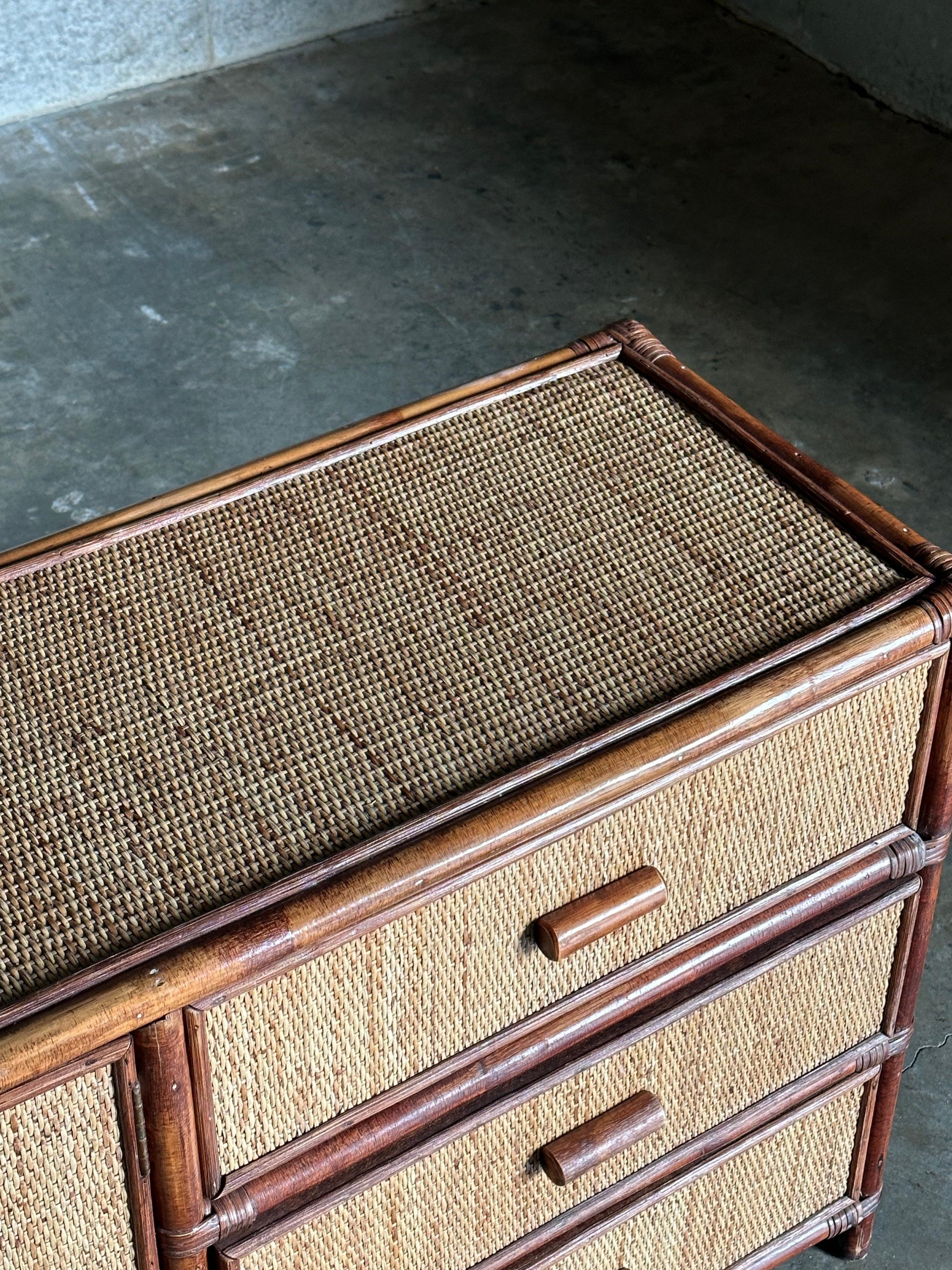 Frisman Vintage 1980s Faux Bamboo and Cane Sideboard