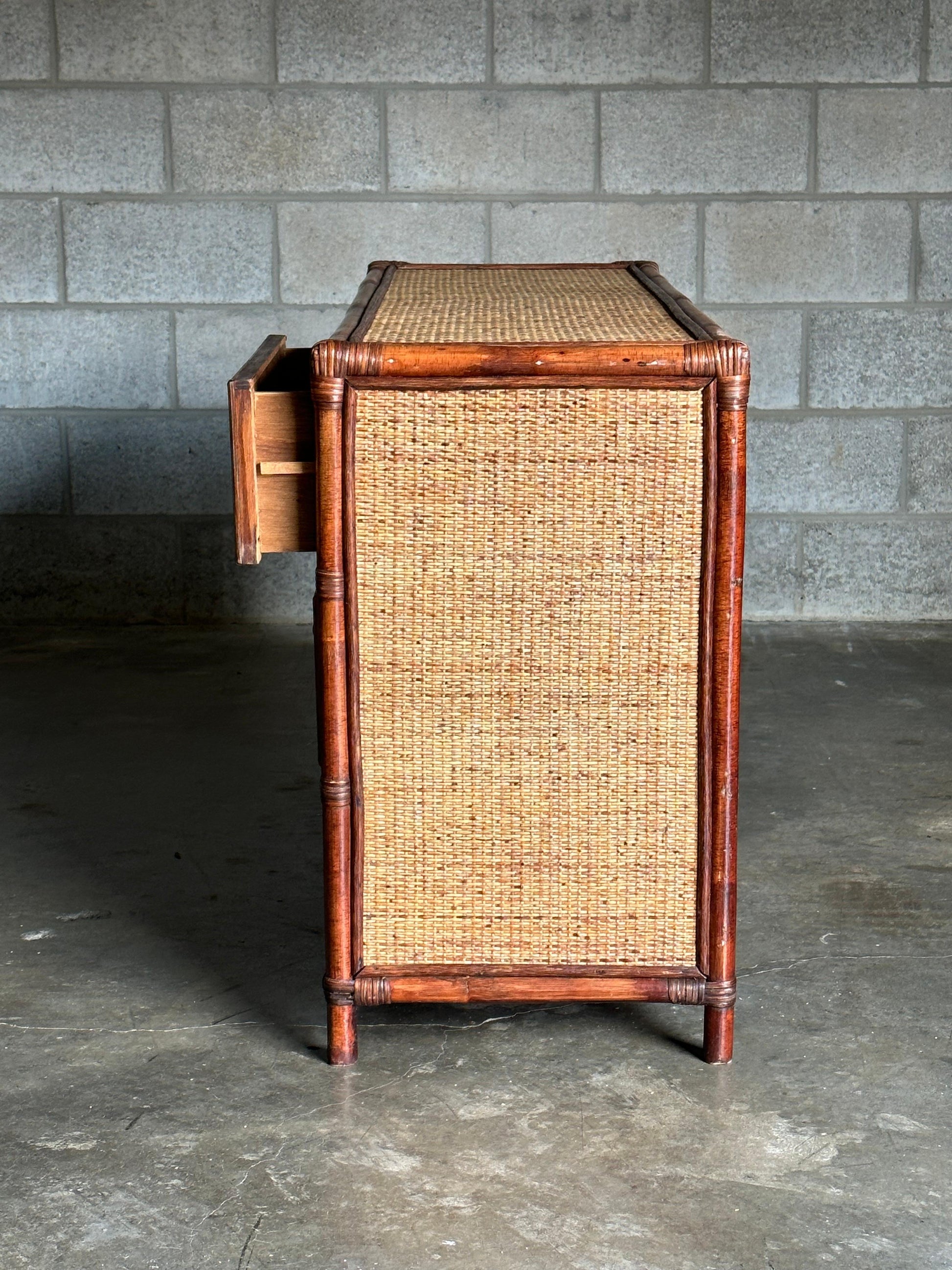 Frisman Vintage 1980s Faux Bamboo and Cane Sideboard